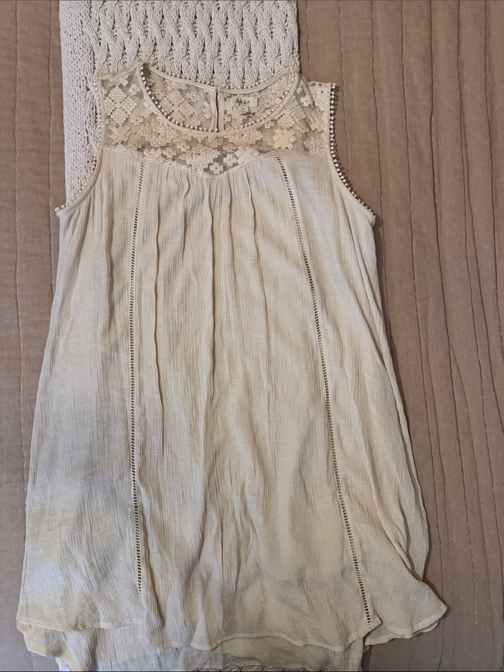 Style & Co. Cream Lace Yoke Sleeveless Dress